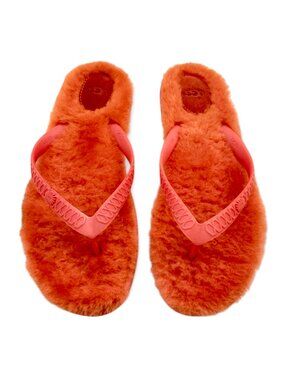 NWT UGG Fluffie Sheepskin Flip Flop in Orange Tangerine Sz 9